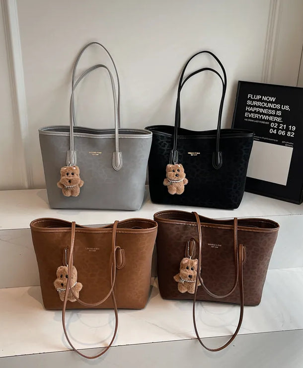 Bolso tote de piel sintética con estampado de leopardo y gran capacidad