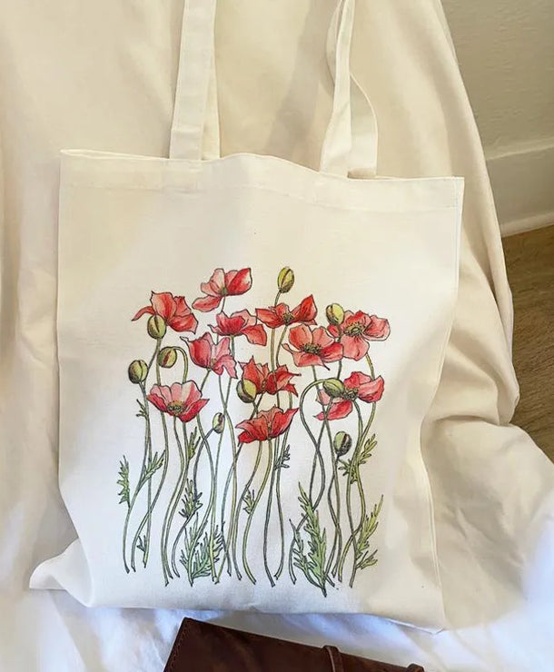 Bolso de lona con estampado de flores para mujer, diseño abierto