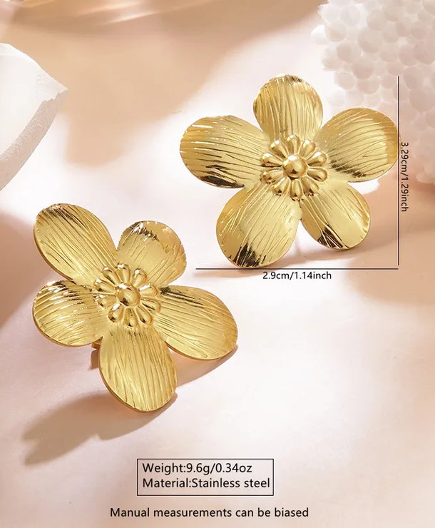 Aretes de botón de acero inoxidable 304 con diseño floral streetwear - imagen 26