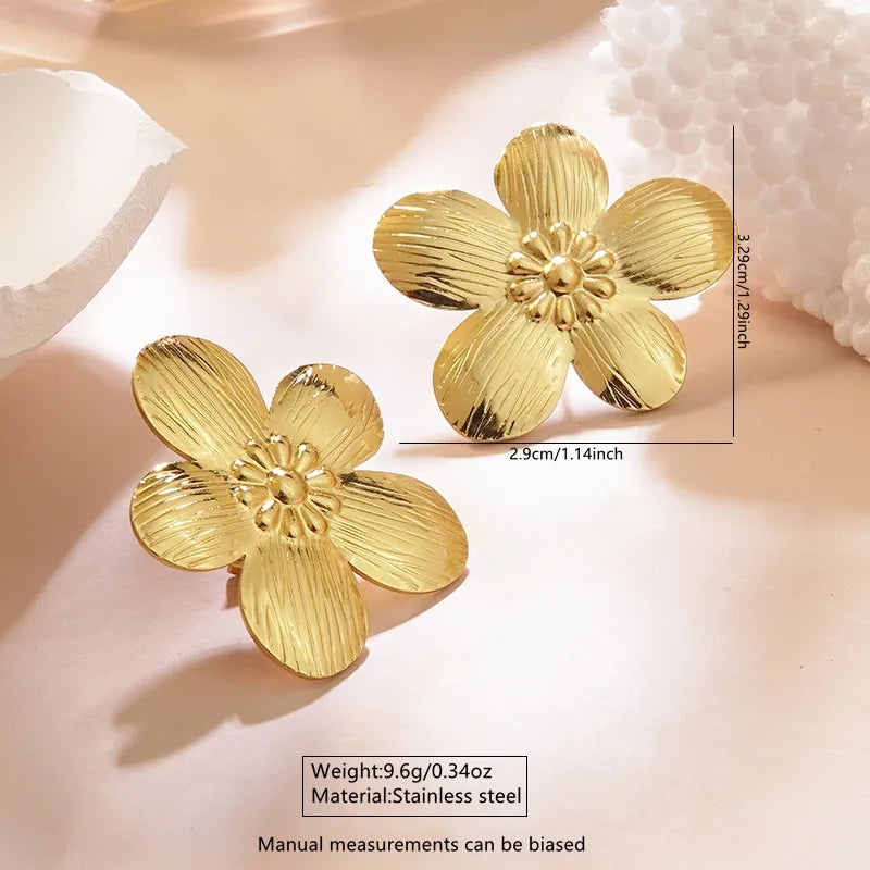 Aretes de botón de acero inoxidable 304 con diseño floral streetwear - imagen 26