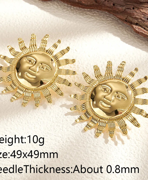Aretes de botón de acero 201 con diseño de girasol, acabado pulido - imagen 7