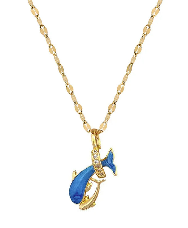 Collar con dije de delfín de acero y cobre con gemas para mujer - imagen 4