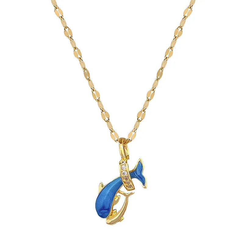 Collar con dije de delfín de acero y cobre con gemas para mujer - imagen 4