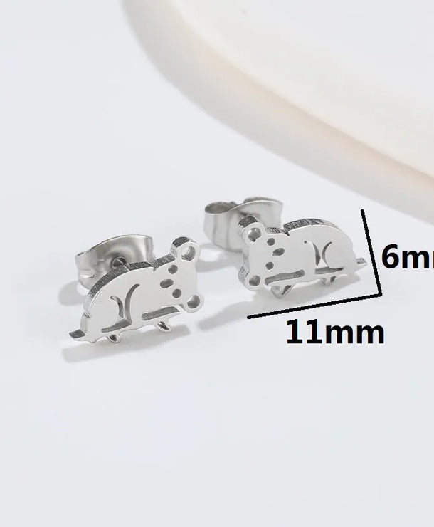 Aretes de botón de acero 304 con baño de oro 18K y diseño de animalitos - imagen 7