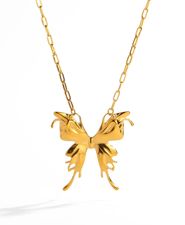 Collar de acero 304 con baño de oro 14K y diseño de flor y mariposa - imagen 4