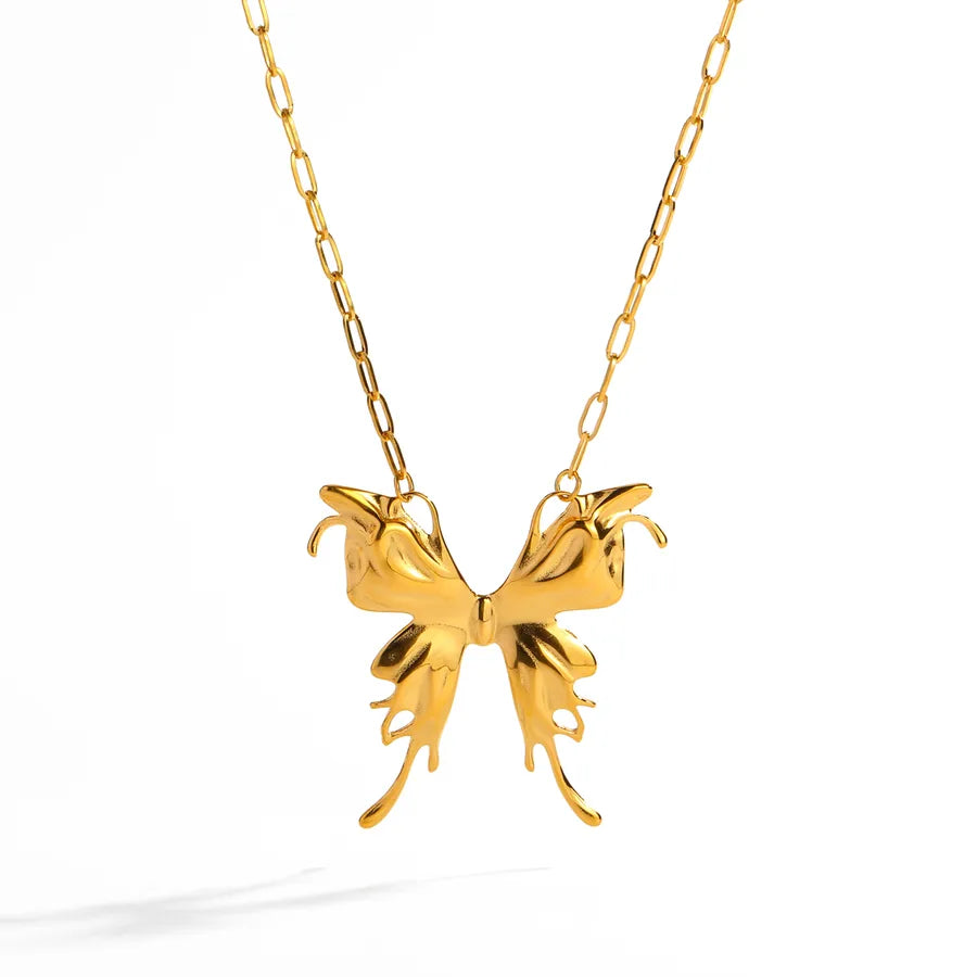 Collar de acero 304 con baño de oro 14K y diseño de flor y mariposa - imagen 4