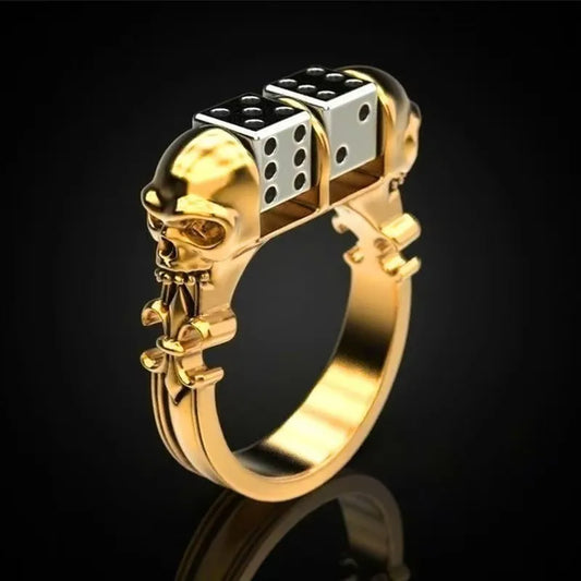 Anillo de aleación con diseño de calavera dorada, estilo punk