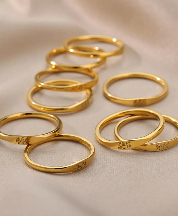 Anillo de números de acero inoxidable con detalle dorado, unisex - imagen 5
