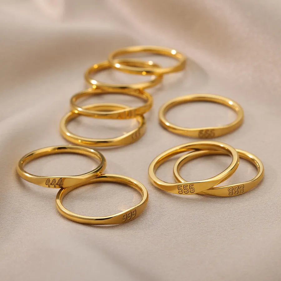 Anillo de números de acero inoxidable con detalle dorado, unisex - imagen 5