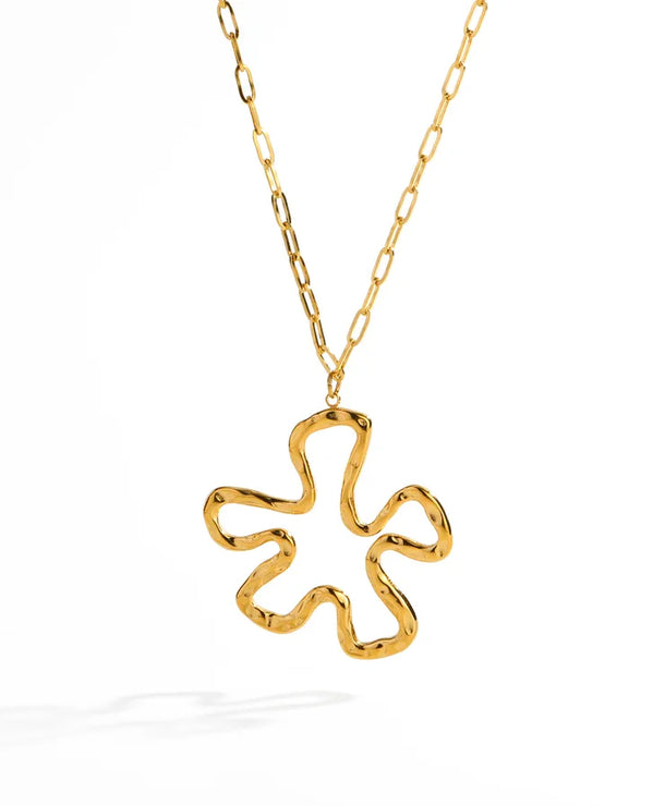 Collar de acero 304 con baño de oro 14K y diseño de flor y mariposa - imagen 5