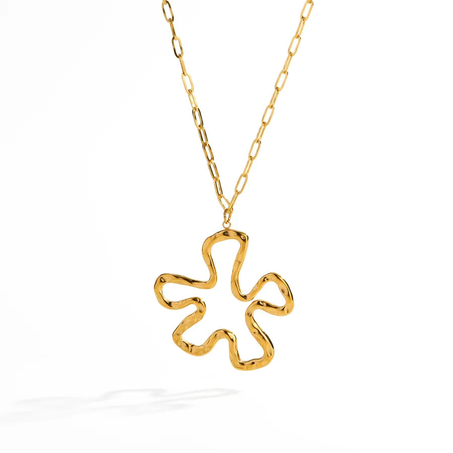 Collar de acero 304 con baño de oro 14K y diseño de flor y mariposa - imagen 5