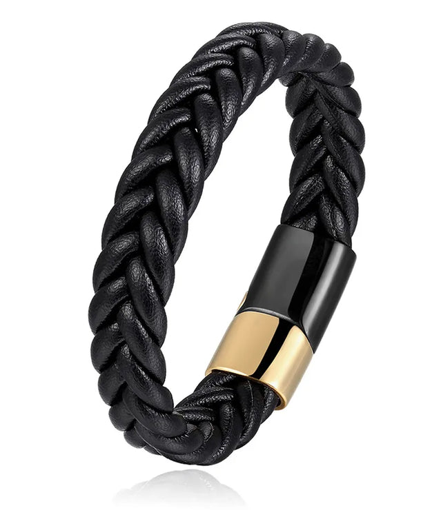 Pulsera de piel tejida y acero de titanio para hombre, estilo vintage - imagen 5