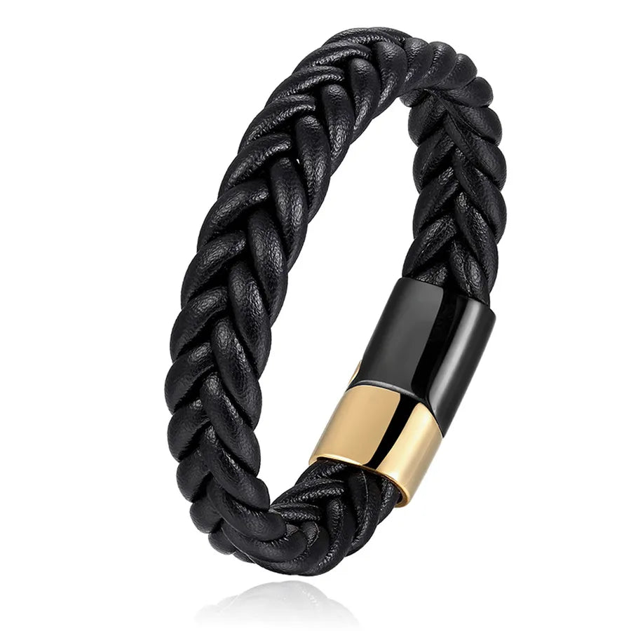 Pulsera de piel tejida y acero de titanio para hombre, estilo vintage - imagen 5