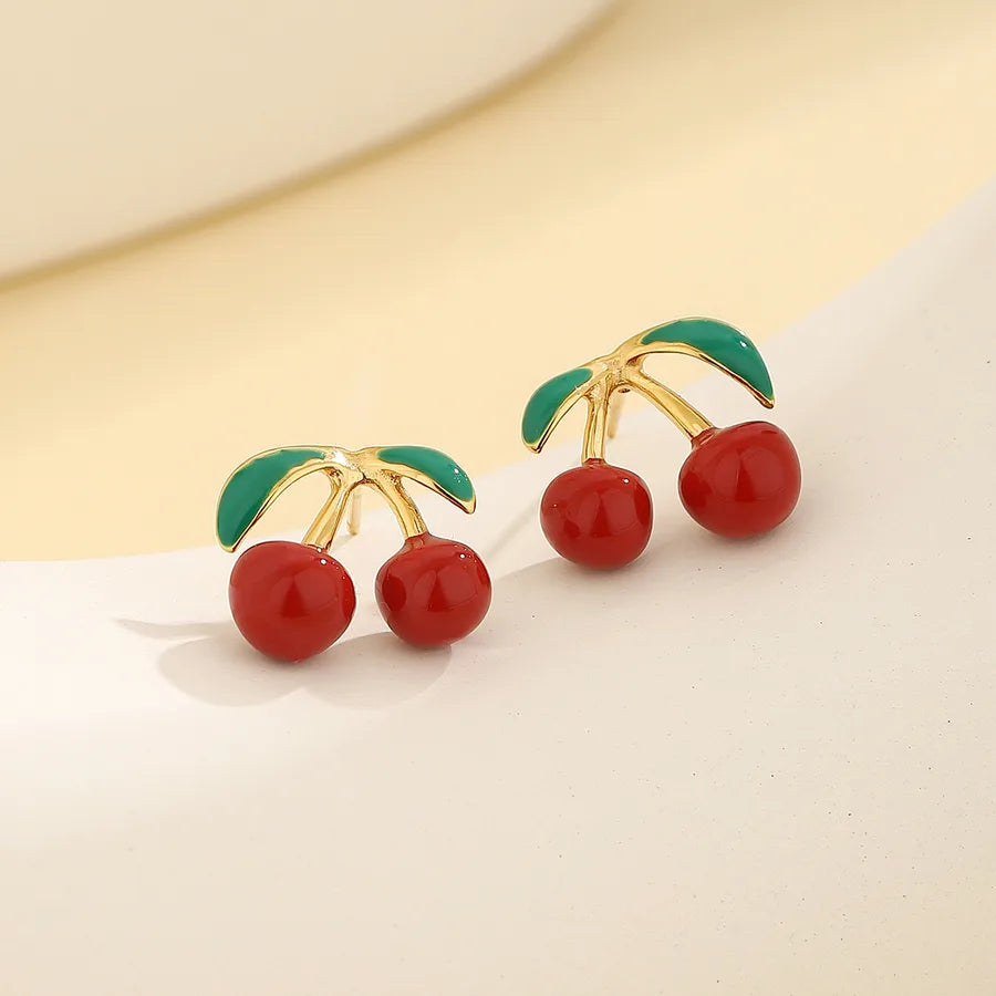 Aretes de cerezas asimétricos con baño de oro 14K para mujer - imagen 6