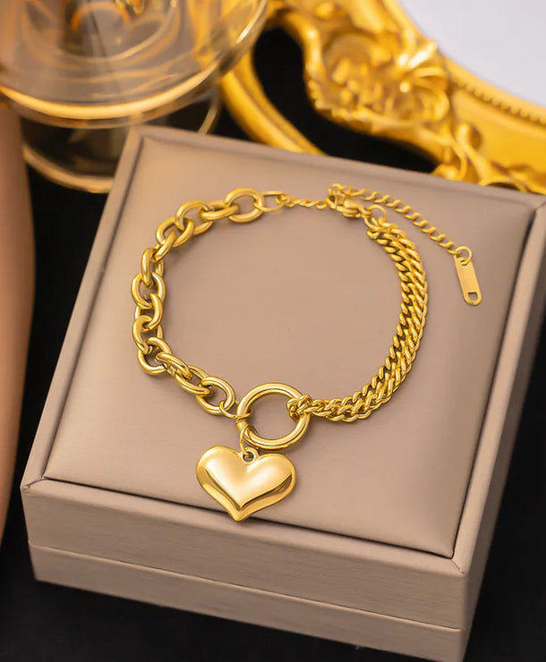 Pulsera de corazones con cadena cubana en acero 304 y baño de oro 18K - imagen 42