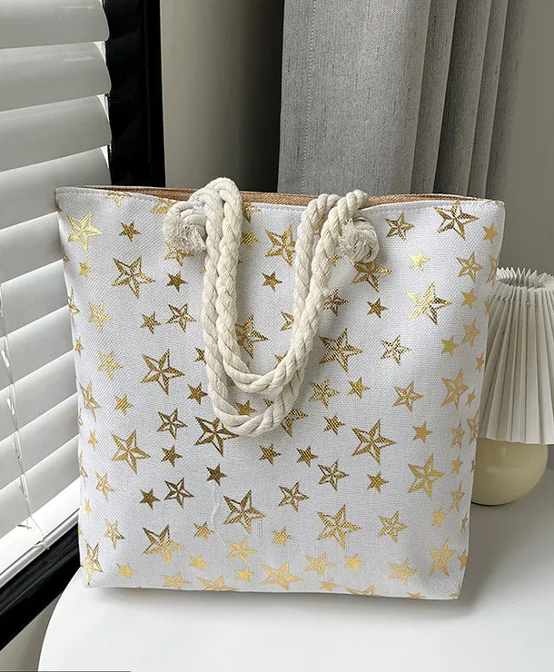 Bolso tote grande de lona con estampado de hojas, lunares y flamencos - imagen 14