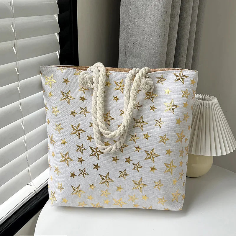 Bolso tote grande de lona con estampado de hojas, lunares y flamencos - imagen 14