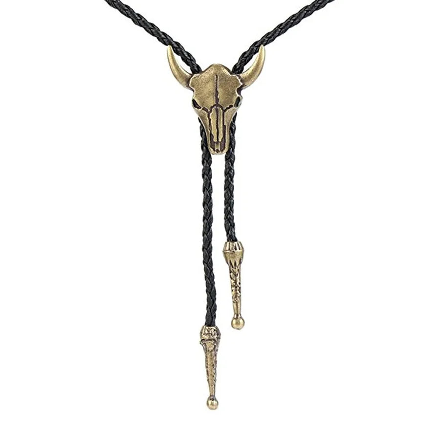 Corbata bolo de aleación con cordón de piel y dijes de estrella y calavera - imagen 55