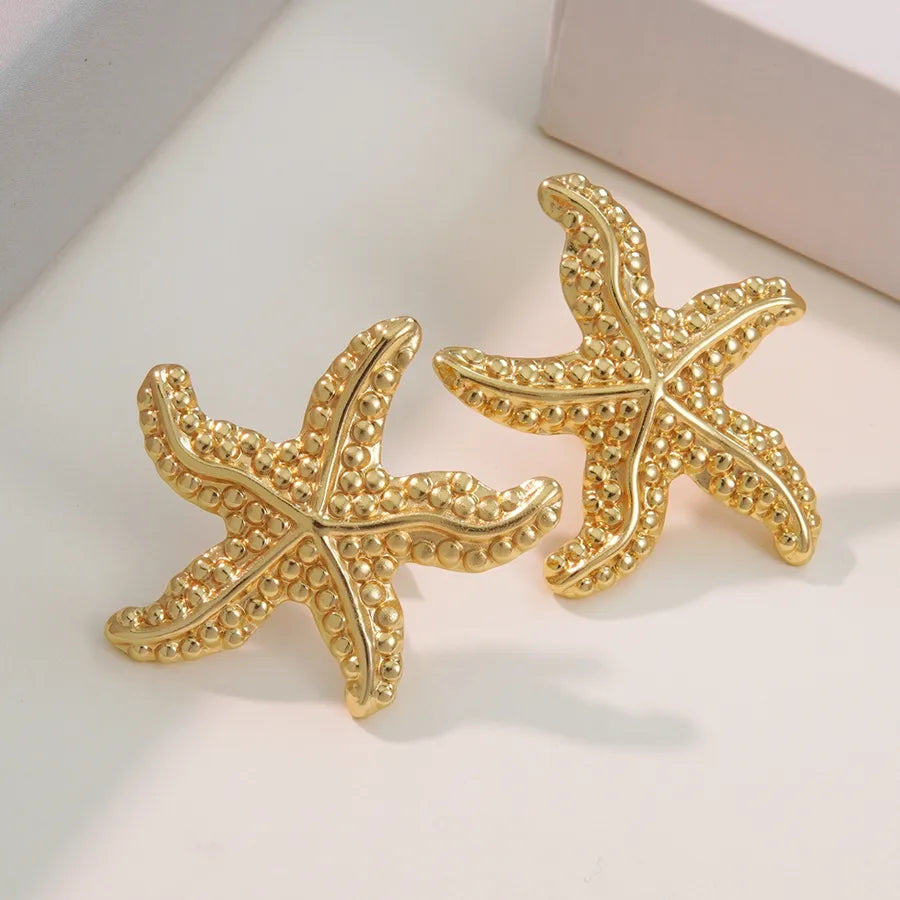 Aretes de botón de acero 304 con diseño de estrella de mar y concha - imagen 7