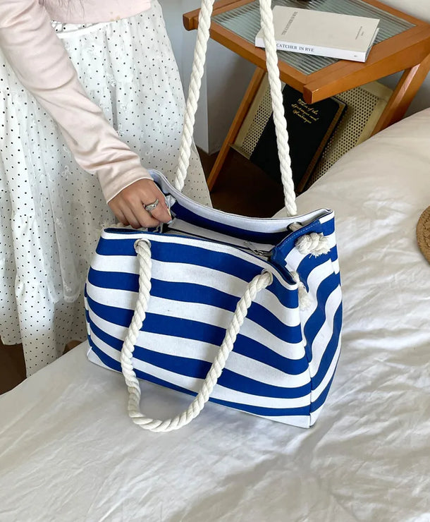 Bolso tote de lona con estampado de rayas y correa bandolera para mujer - imagen 4