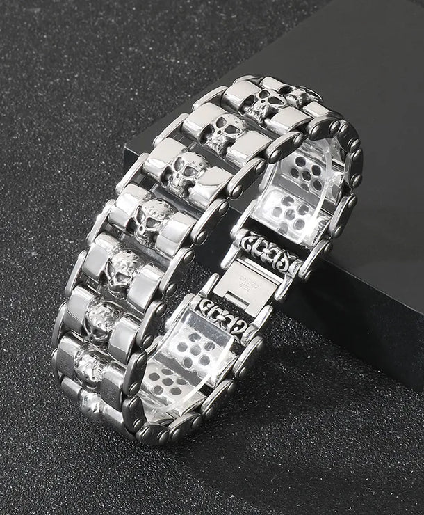 Pulsera de cadena en acero 304 con dije de calavera, hip-hop rock - imagen 7