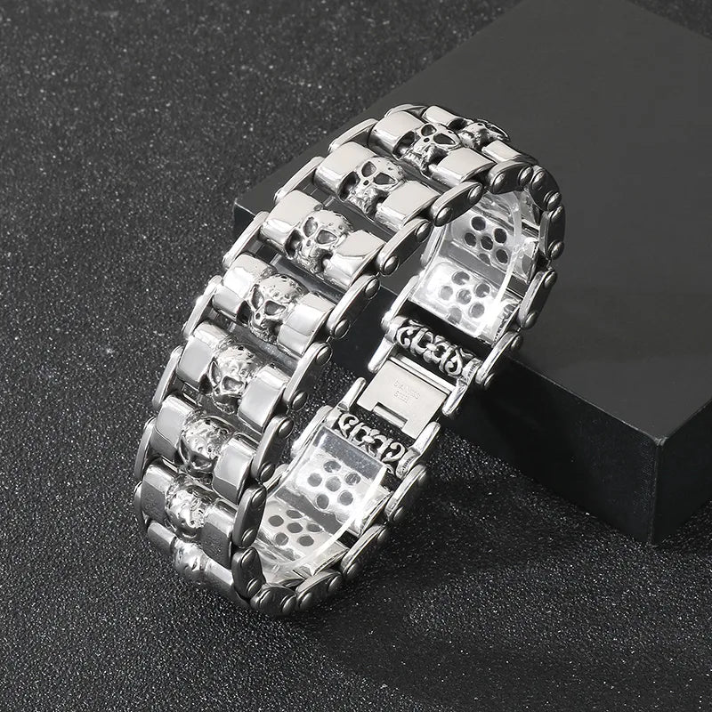 Pulsera de cadena en acero 304 con dije de calavera, hip-hop rock - imagen 7