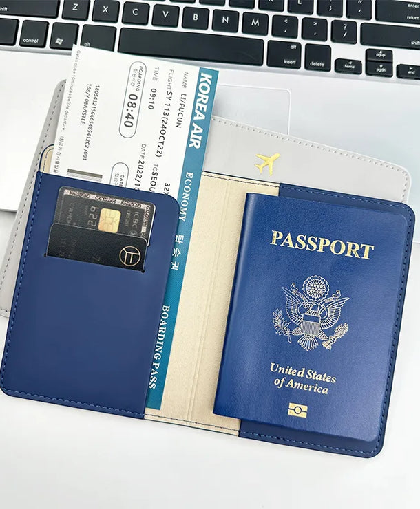 Portapasaportes unisex de piel sintética con diseño calado de avión - imagen 3