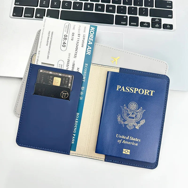 Portapasaportes unisex de piel sintética con diseño calado de avión - imagen 3