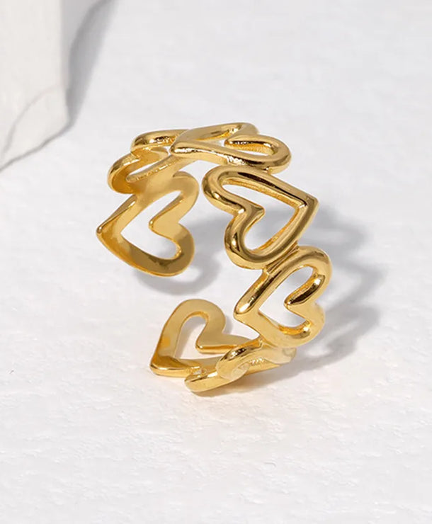 Anillo ajustable con forma de corazón y baño de oro 18K para mujer - imagen 5