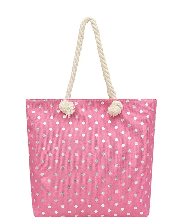 Bolso tote grande de lona con estampado de hojas, lunares y flamencos - imagen 8