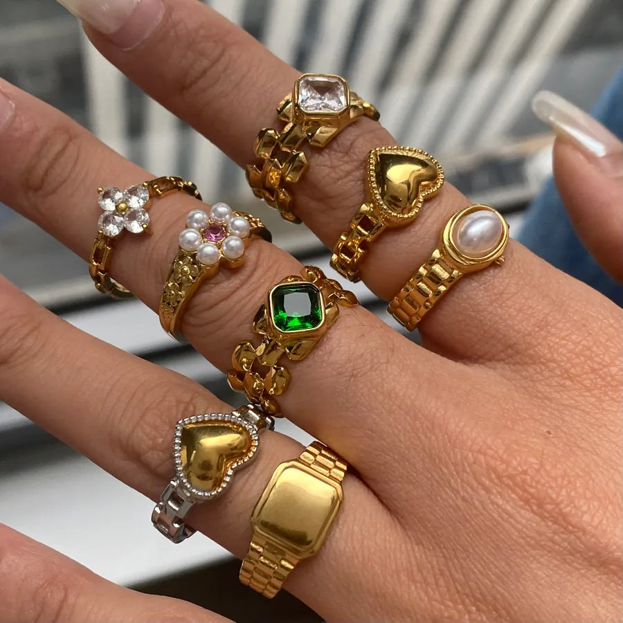 Anillo de acero inoxidable con diseño geométrico, estilo sencillo - imagen 3