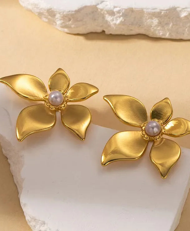Aretes de botón de acero inoxidable 304 con diseño floral streetwear - imagen 43