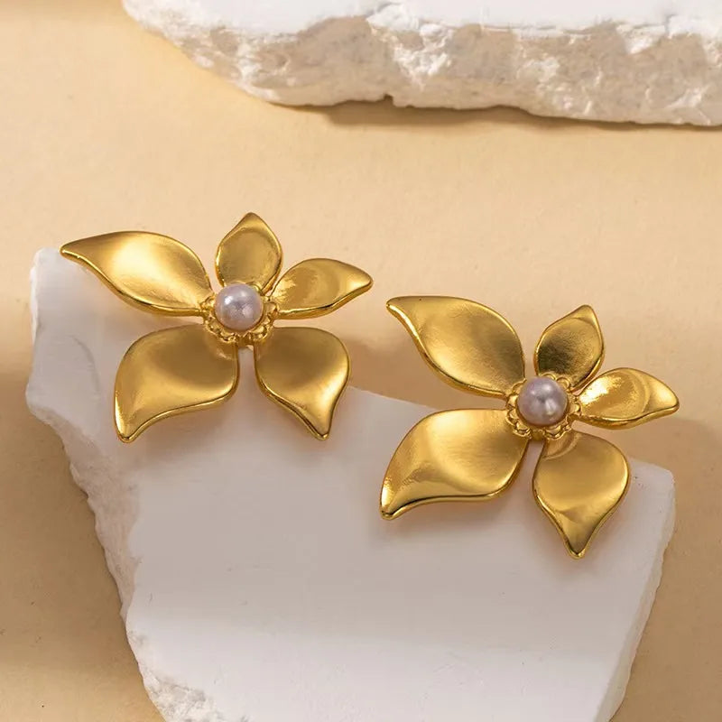 Aretes de botón de acero inoxidable 304 con diseño floral streetwear - imagen 43