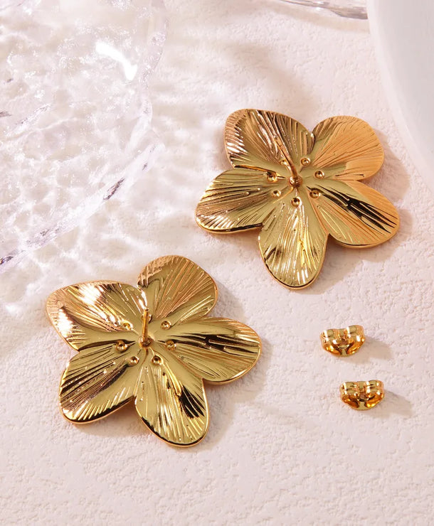 Aretes de botón de acero inoxidable 304 con diseño floral streetwear - imagen 8