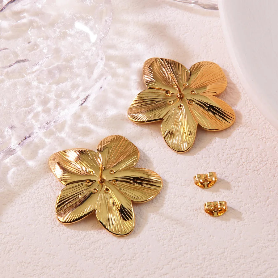 Aretes de botón de acero inoxidable 304 con diseño floral streetwear - imagen 8