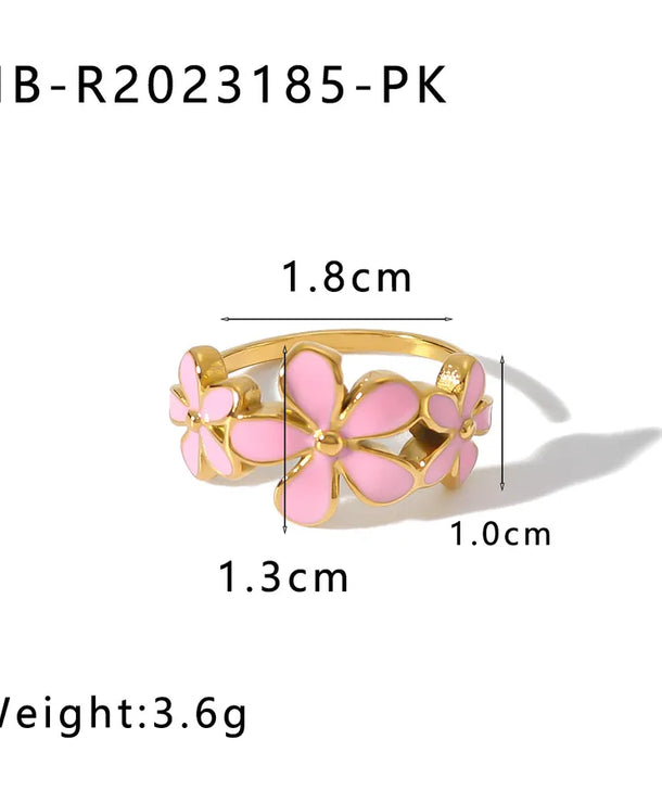 Anillo con diseño de flor en esmalte, estilo IG dulce para mujer - imagen 9