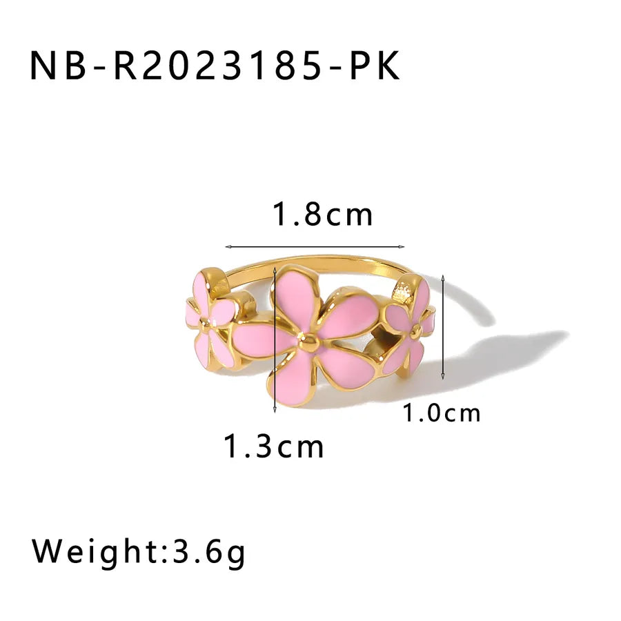 Anillo con diseño de flor en esmalte, estilo IG dulce para mujer - imagen 9
