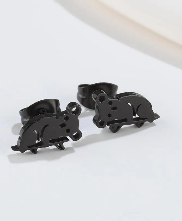 Aretes de botón de acero 304 con baño de oro 18K y diseño de animalitos - imagen 3