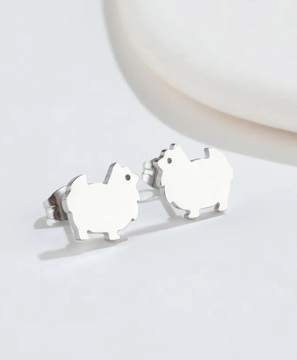 Aretes de botón de acero 304 con baño de oro 18K y diseño de animalitos - imagen 26