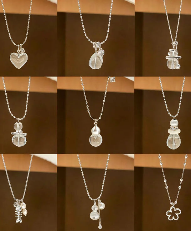 Collar con dije de cristal transparente y acabado cepillado para mujer - imagen 2