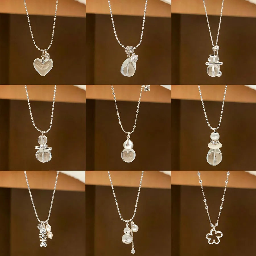 Collar con dije de cristal transparente y acabado cepillado para mujer - imagen 2