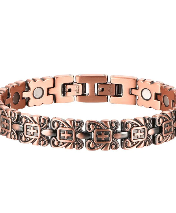 Pulsera magnética de cobre rojo con cruz, estilo vintage - imagen 5