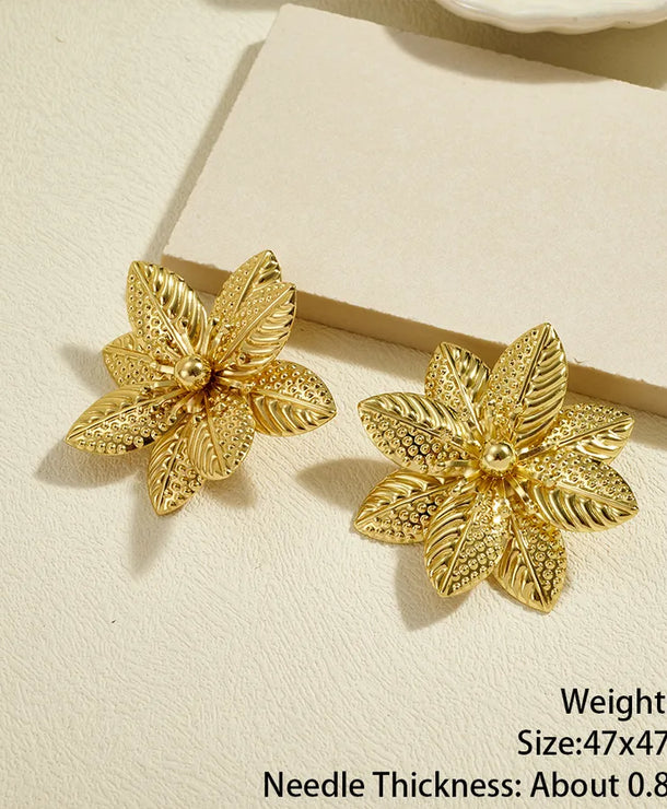 Aretes de botón de acero 304 con diseño de hoja tropical para mujer - imagen 5