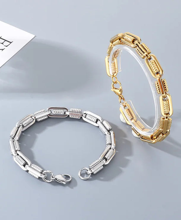 Pulsera de eslabones ovalados con patrón de engranaje chapada en oro 18K - imagen 5