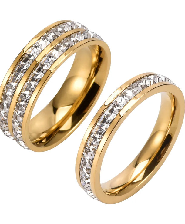 Anillos de acero 304 con baño de oro 18K para pareja, diseño circular - imagen 2