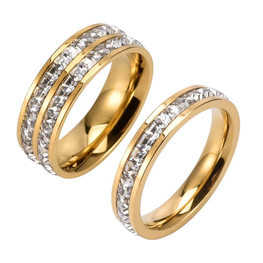 Anillos de acero 304 con baño de oro 18K para pareja, diseño circular - imagen 2