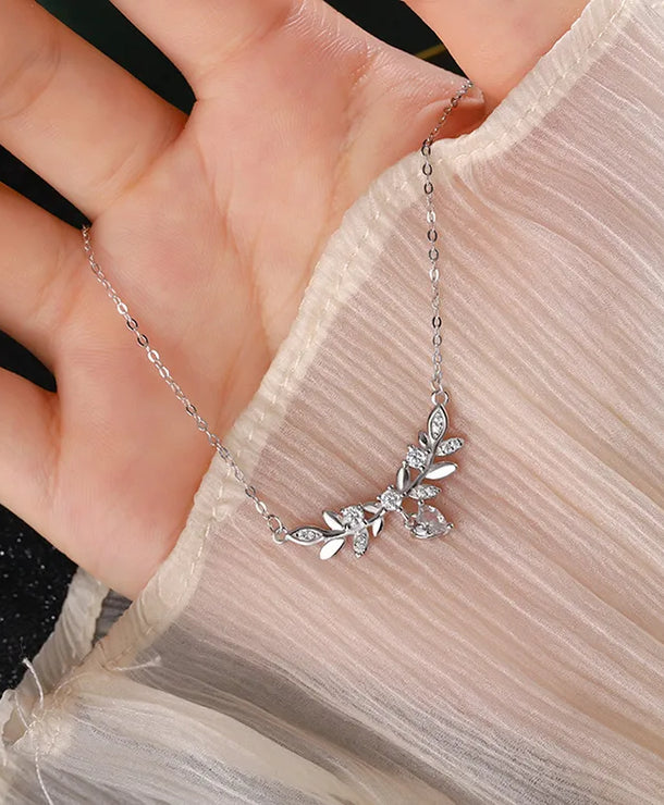 Collar de plata con circonias y diseño de hojas de laurel para mujer - imagen 2