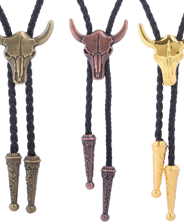 Corbata bolo de aleación con cordón de piel y dijes de estrella y calavera - imagen 3