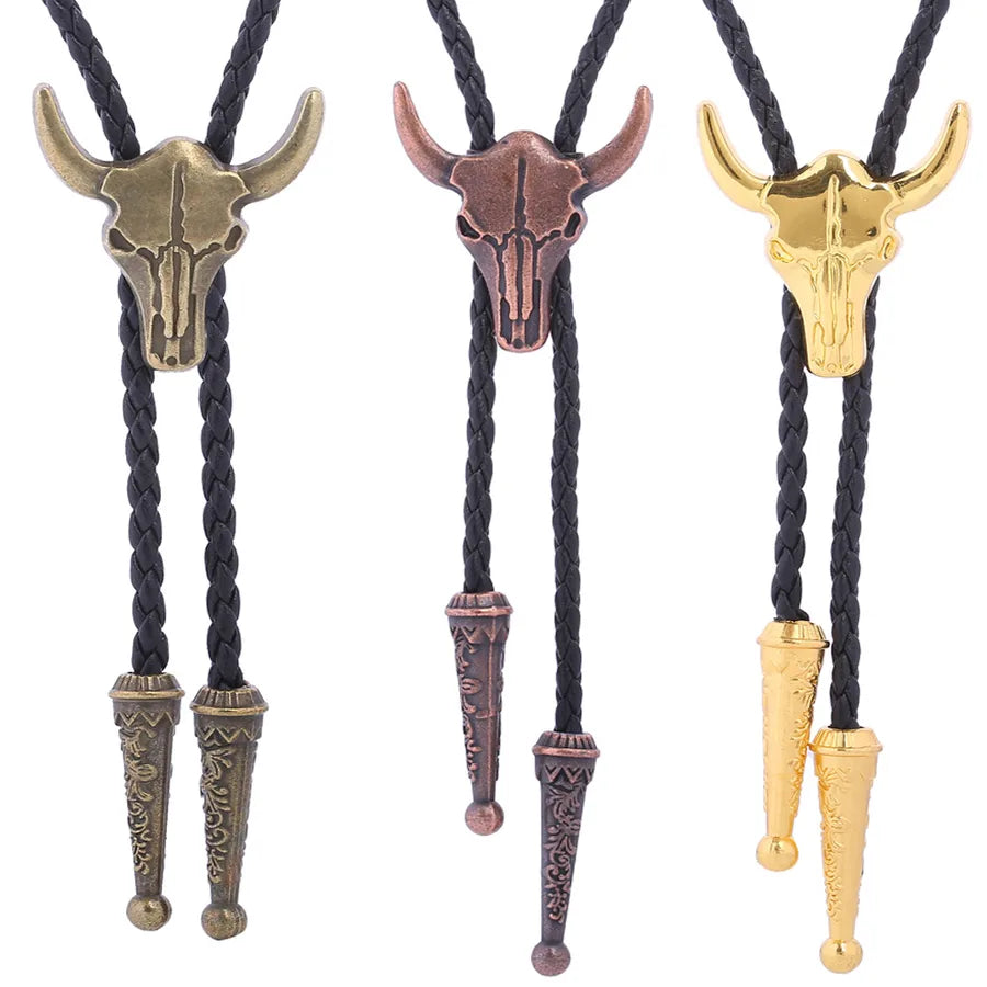 Corbata bolo de aleación con cordón de piel y dijes de estrella y calavera - imagen 3
