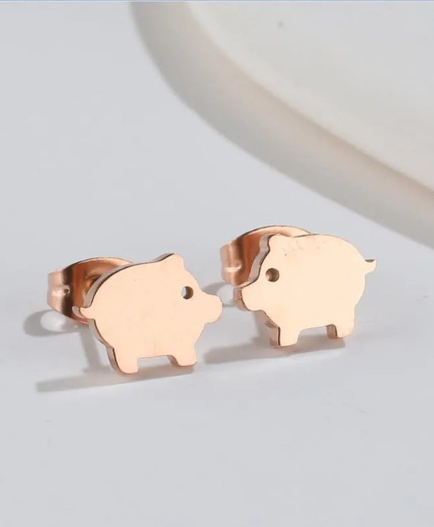 Aretes de botón de acero 304 con baño de oro 18K y diseño de animalitos - imagen 15